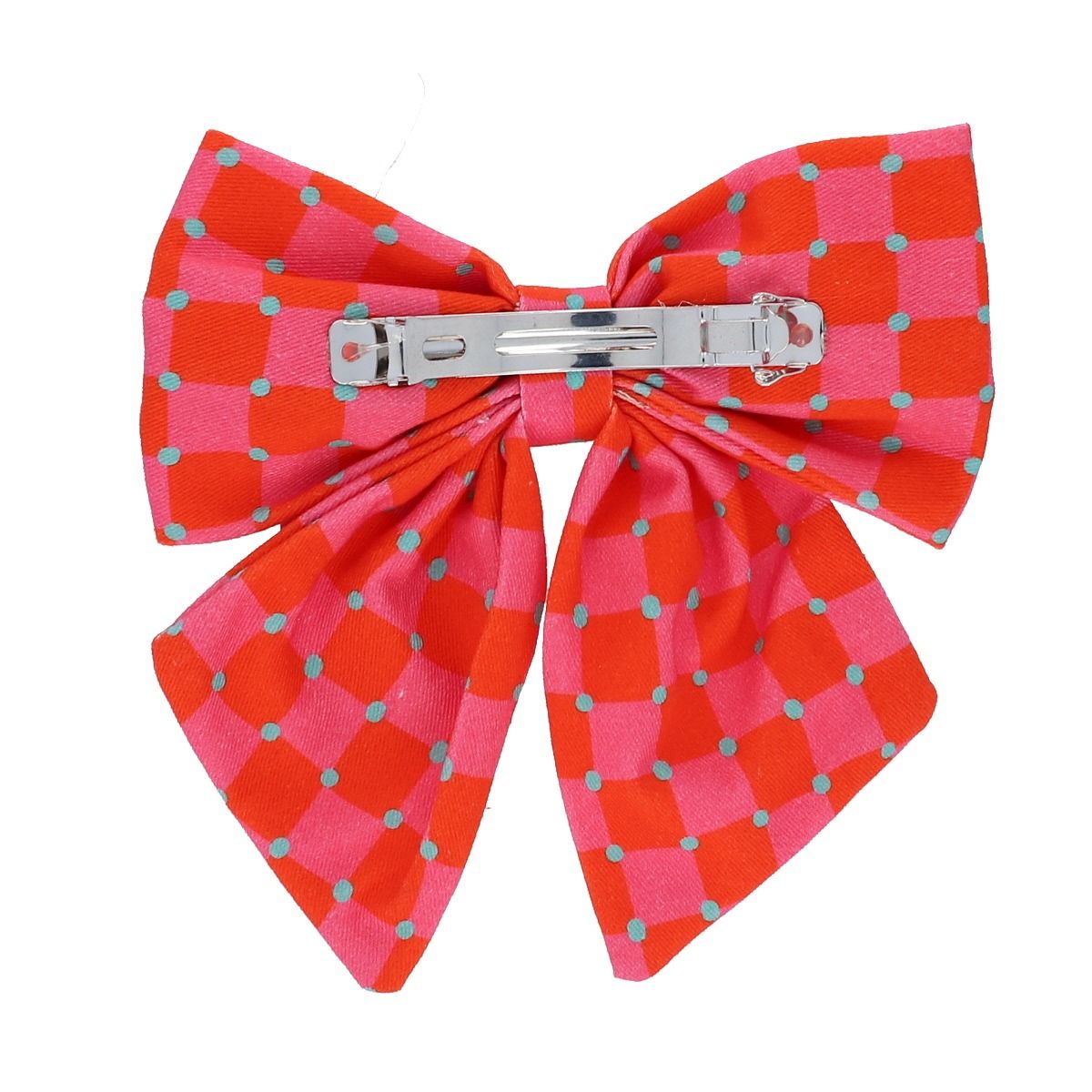 Barrette à cheveux nœud damier rose et rouge - Paraty