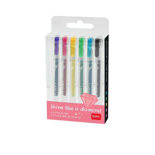 6 mini stylos encre gel pailletté