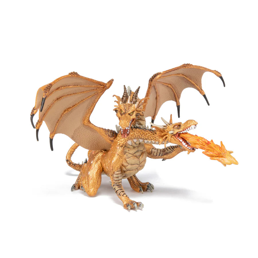 Figurine dragon à deux têtes or
