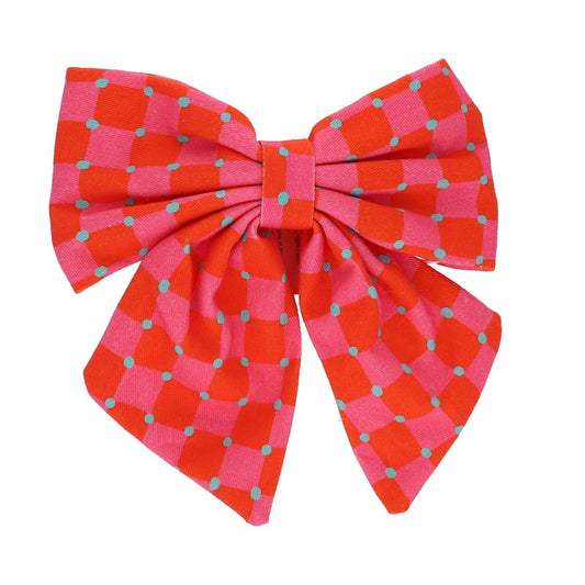 Barrette à cheveux nœud damier rose et rouge - Paraty