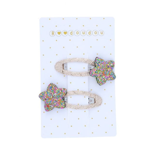 Lot de deux barrettes étoiles glitter