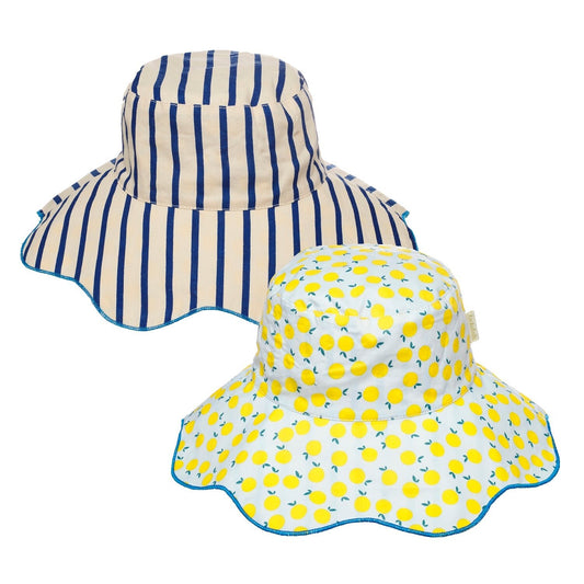 Chapeau réversible citron et rayures