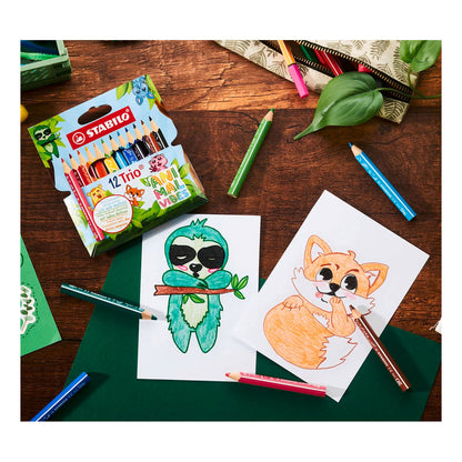 12 crayons de couleur Trio courts Animal Vibes