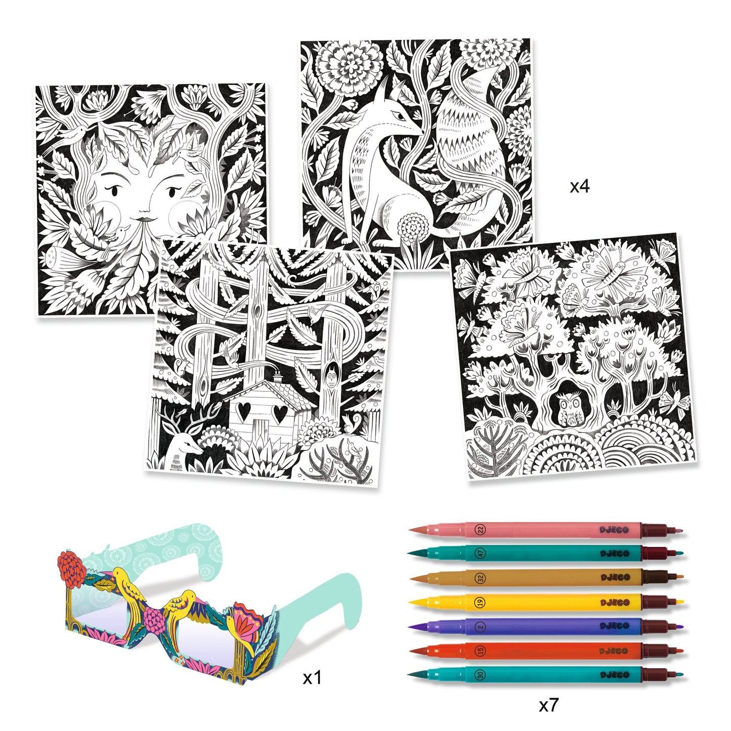Coloriage 3D avec pinceaux - Forêt fantastique