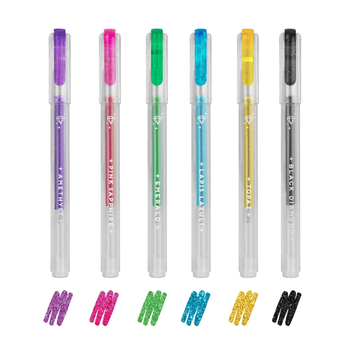 6 mini stylos encre gel pailletté