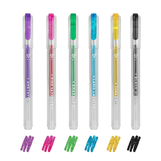 6 mini stylos encre gel pailletté