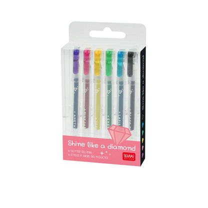6 mini stylos encre gel pailletté