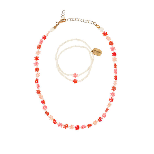 Set collier & bracelet Millie fleur rose