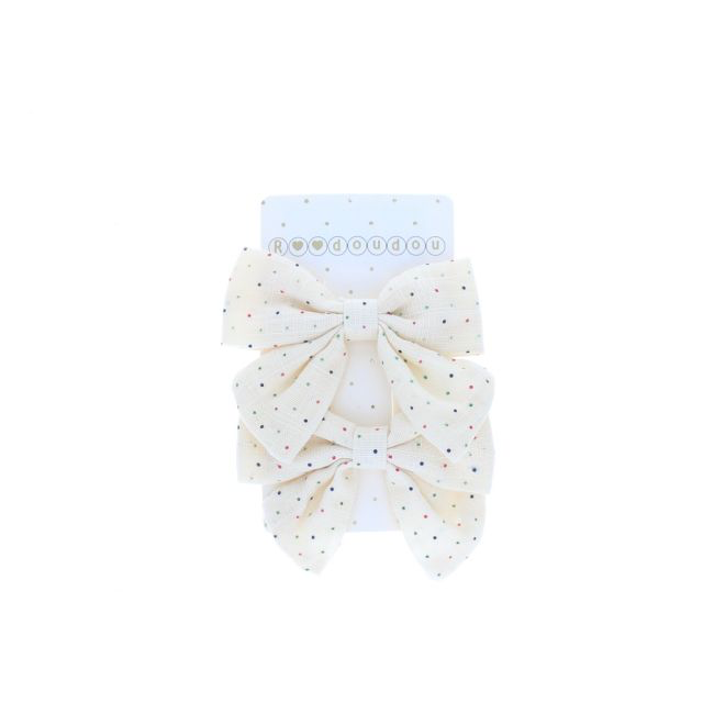 Barettes nœud - crème pois X 2