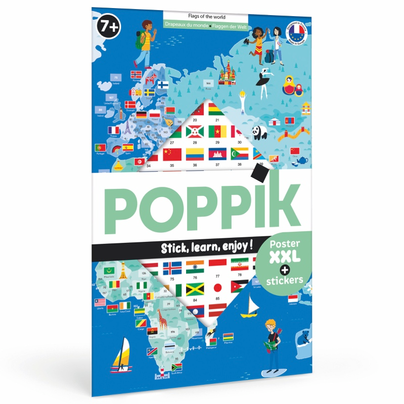 Poster éducatif + 200stickers - Drapeaux
