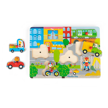 Puzzle sonore ville en bois Les Popipop
