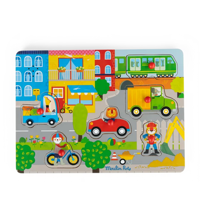 Puzzle sonore ville en bois Les Popipop