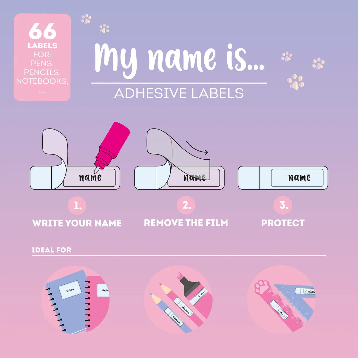 Étiquettes Adhésives avec Film Protecteur - My Name Is...