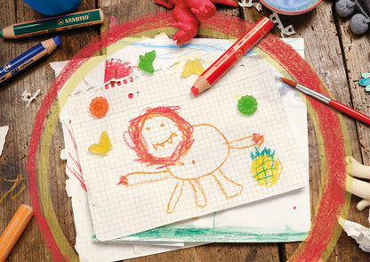 WOODY Crayons 3-en-1 - Etui de 6 crayons + 1 taille-crayons