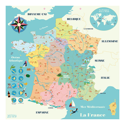 Carte de France magnétique en bois