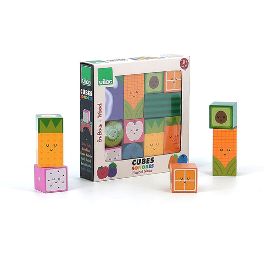 Cubes sonores en bois - fruits & légumes - Andy Westface